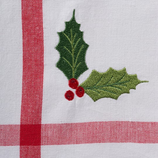 DII® Red & White Stripe Holly & Mistletoe Holiday Embroidered Dishtowel Set